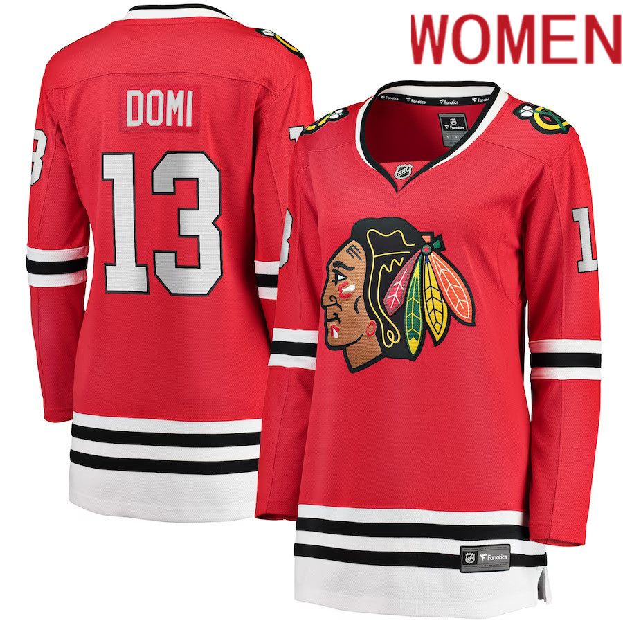 Women Chicago Blackhawks 13 Max Domi Fanatics Branded Red Home Breakaway Player NHL Jersey